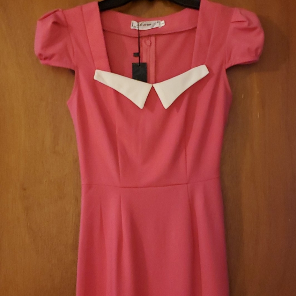 Carnation pink & white trim dress